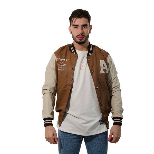 CHAQUETA LV POLIURETANO CAFE MANGA BEIGE