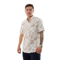 CAMISA HK MANGA CORTA BLANCA HOJAS CAFES