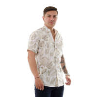 CAMISA HK MANGA CORTA BLANCA HOJAS CAFES