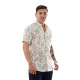 CAMISA HK MANGA CORTA BLANCA HOJAS CAFES