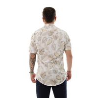 CAMISA HK MANGA CORTA BLANCA HOJAS CAFES