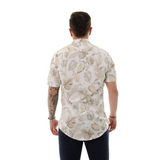 CAMISA HK MANGA CORTA BLANCA HOJAS CAFES