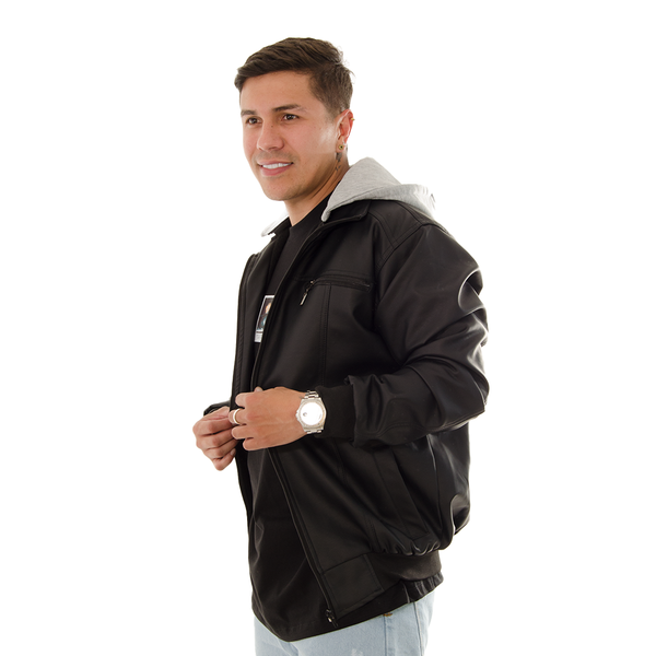 CHAQUETA LV POLIURETANO NEGRA CAPOTA
